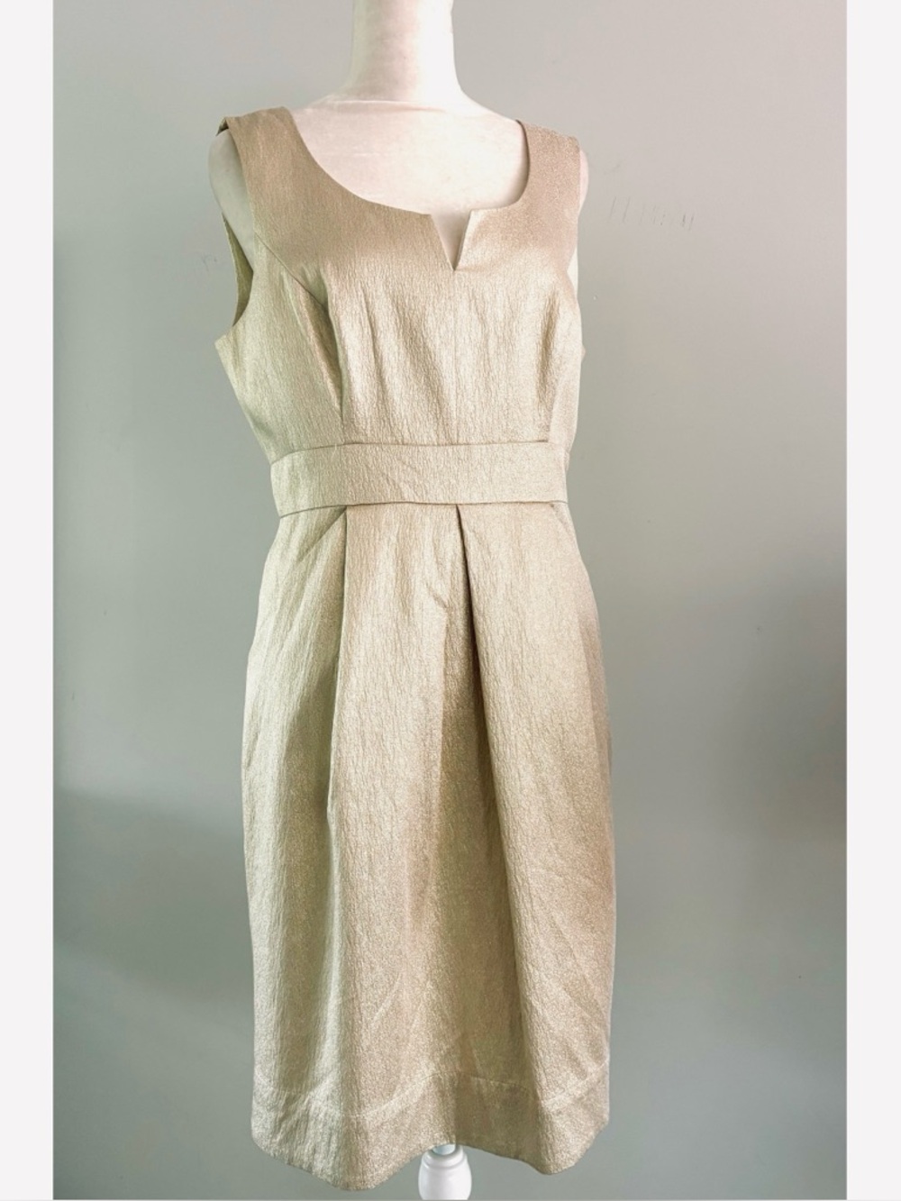 Vintage Shoshanna Metallic Gold 1960’s Sheath Empire Waist Dress Sleeveless - 10